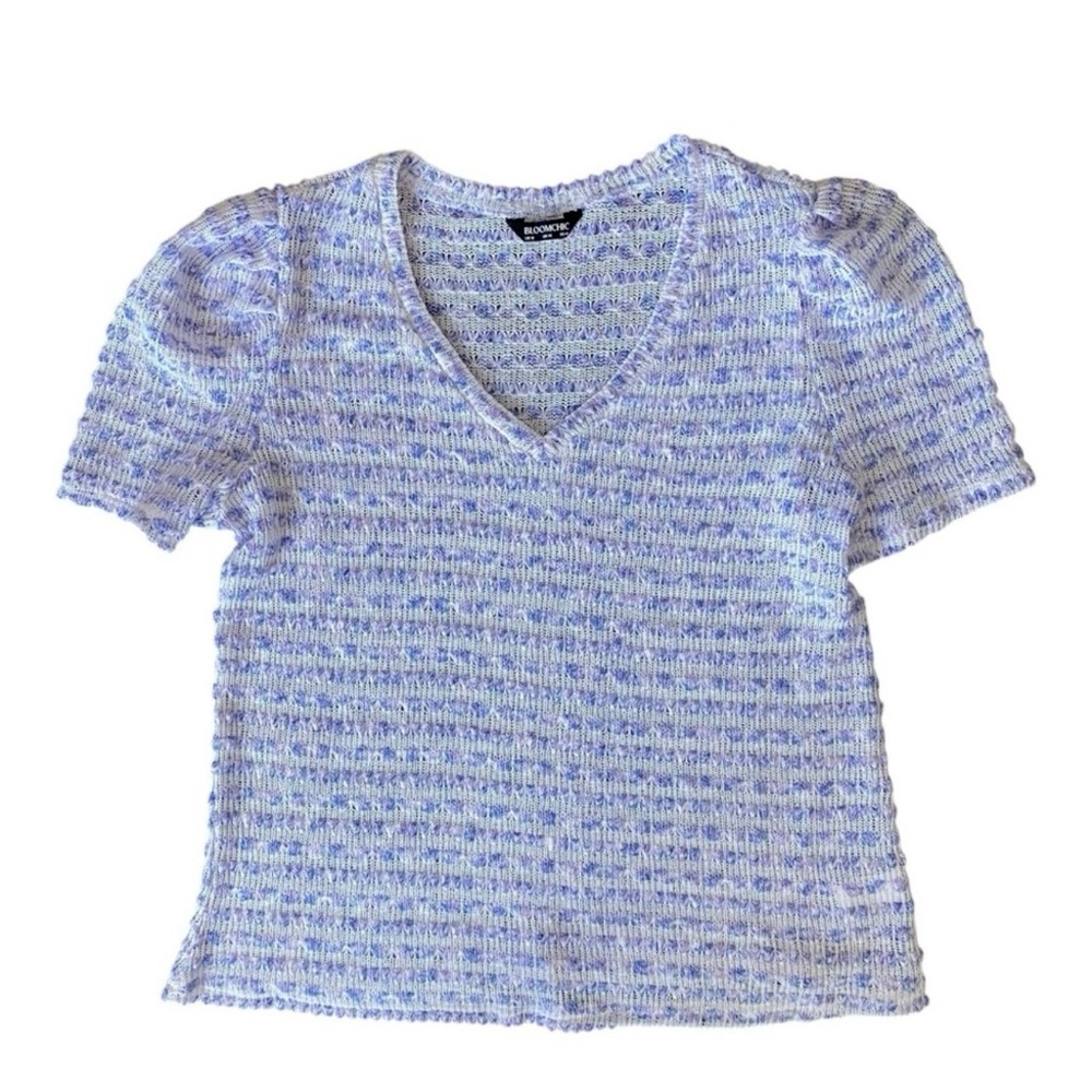 BloomChic Womens Short Sleeve Knit V Neck Top Puff Sleeve Size Large